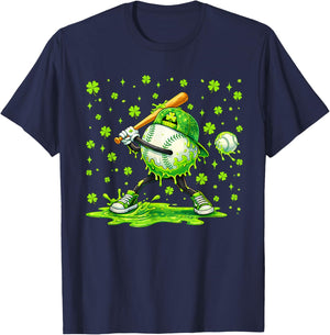 Baseball St Patricks Day Shamrock Lucky Player Boys Kids T-Shirt - T-Shirt | Navy