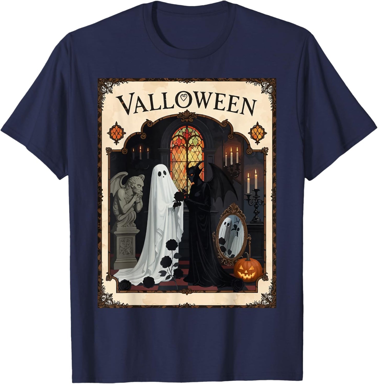 Valloween Ceremony Ghost and Robed Figure T-Shirt - T-Shirt | Navy