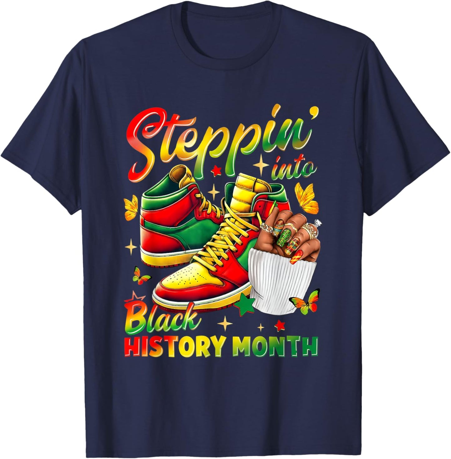 Stepping Into Sneakers Black History Month Black Girls T-Shirt - T-Shirt | Navy