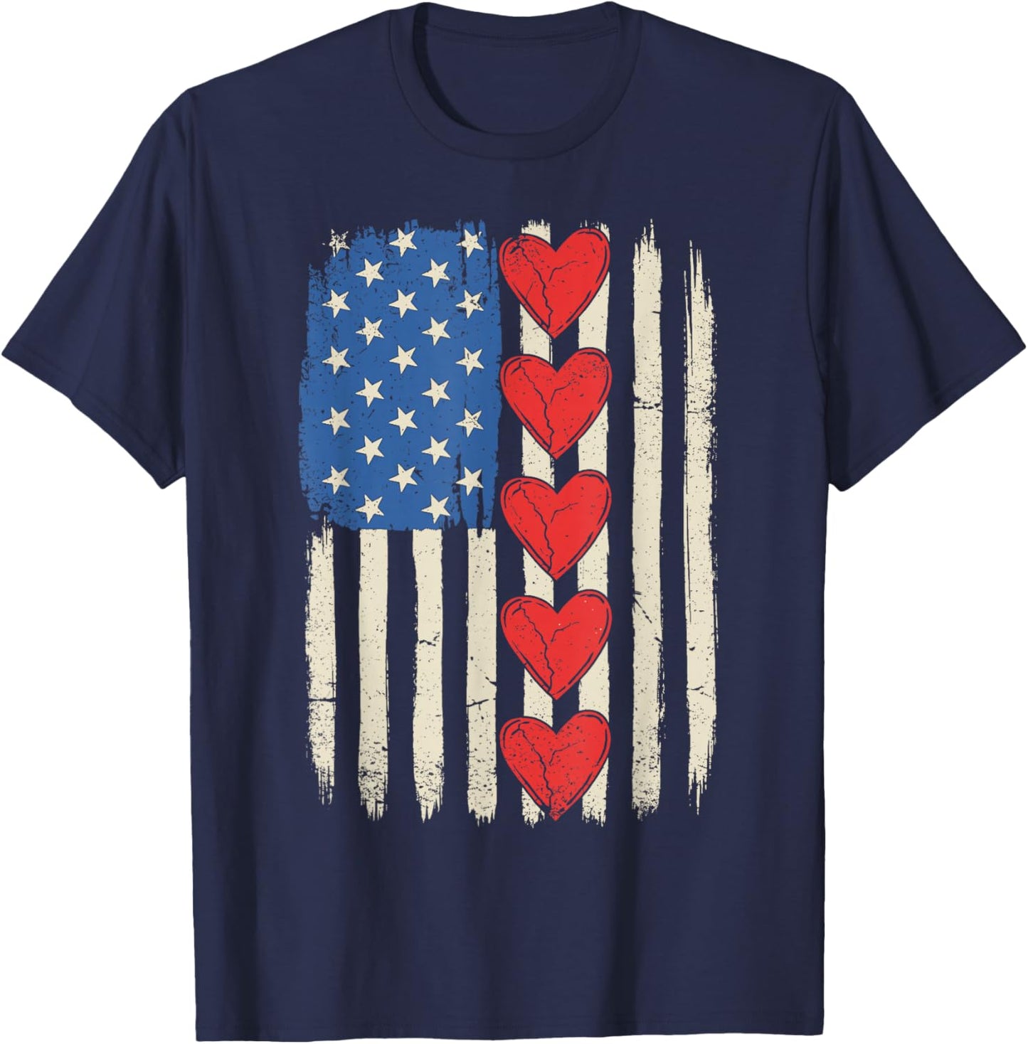 Retro USA Flag Hearts Valentines Day Women Kids T-Shirt - T-Shirt | Navy