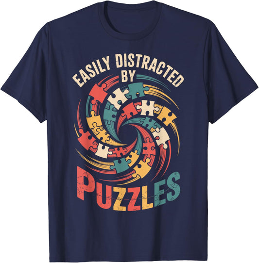 Easily Distracted by Puzzles Funny Puzzle T-Shirt - T-Shirt | Navy