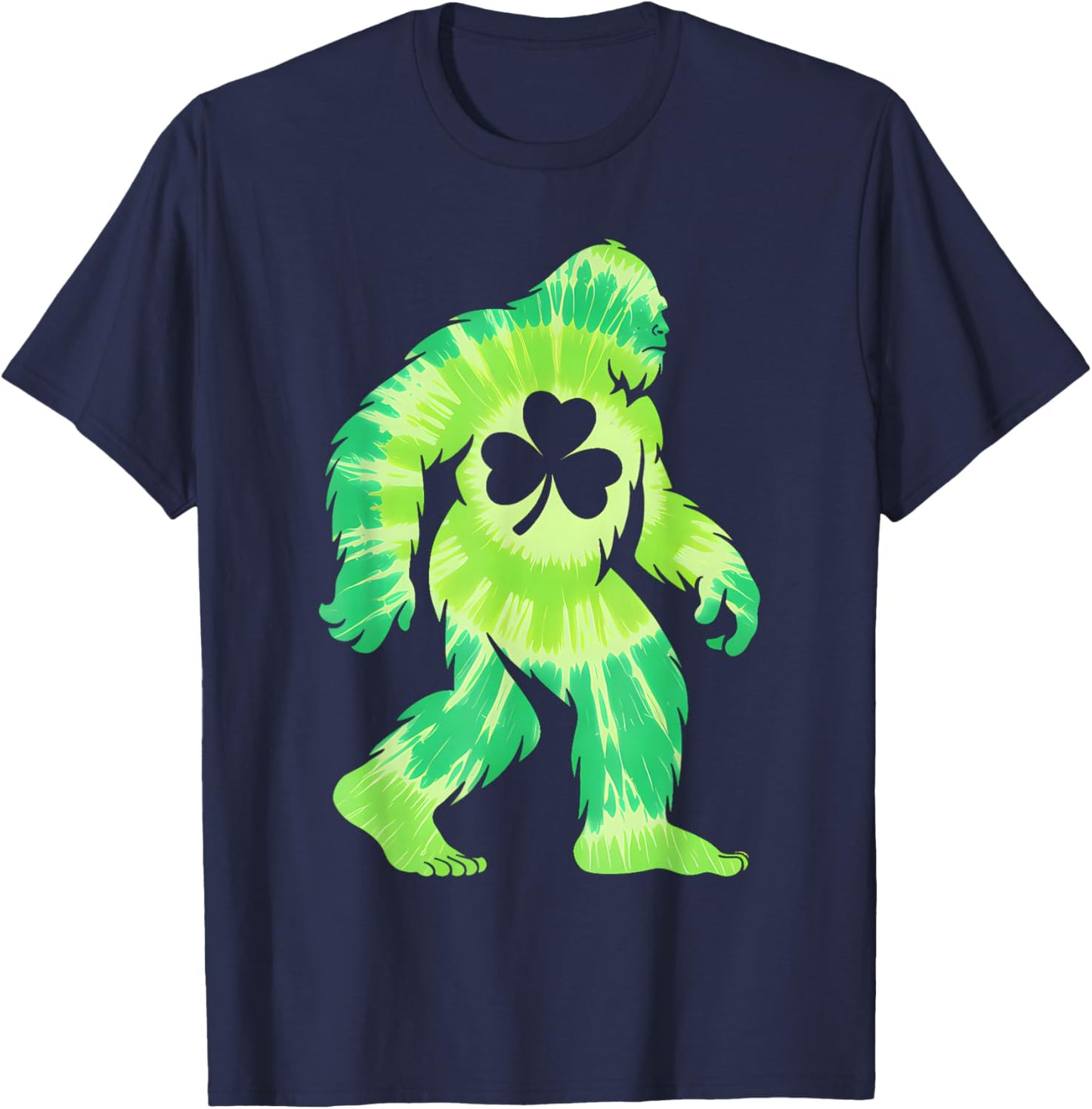 St Patricks Day Tie Dye Bigfoot Sasquatch Shamrock Irish T-Shirt - T-Shirt | Navy