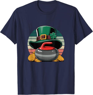 St. Patrick's Day Lucky Curling Stone Clover Gold T-Shirt - T-Shirt | Navy