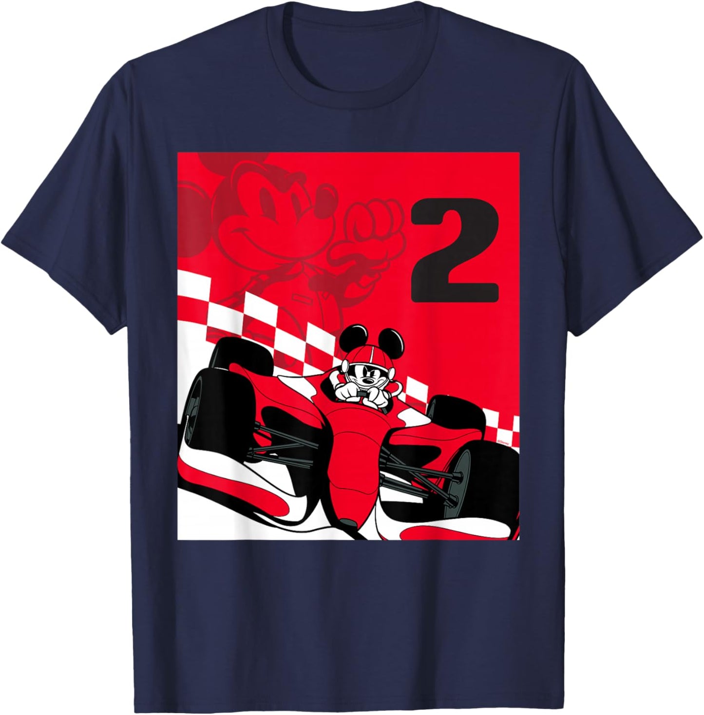 Disney Racing 2nd Birthday 2 Years Old Mickey Mouse Race Car T-Shirt - T-Shirt | Navy