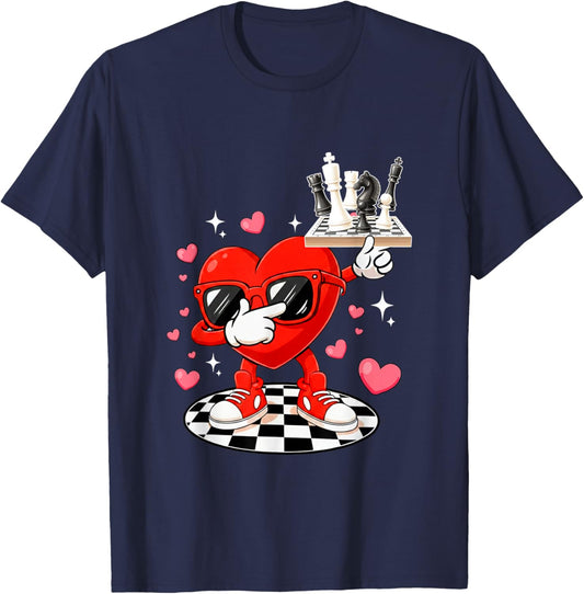 Dabbing Heart Sunglasses Valentine Chess Player Team T-Shirt - T-Shirt | Navy