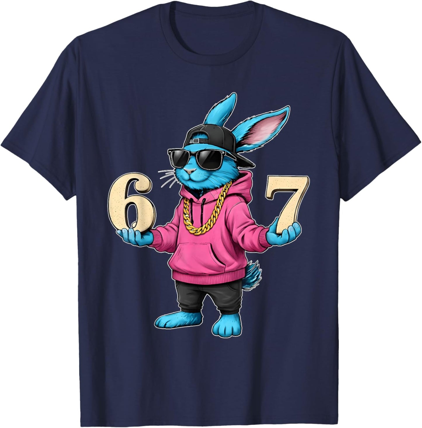 Funny Easter Day Bunny 6 7 Six Seven Meme Men Boy Kid T-Shirt - T-Shirt | Navy