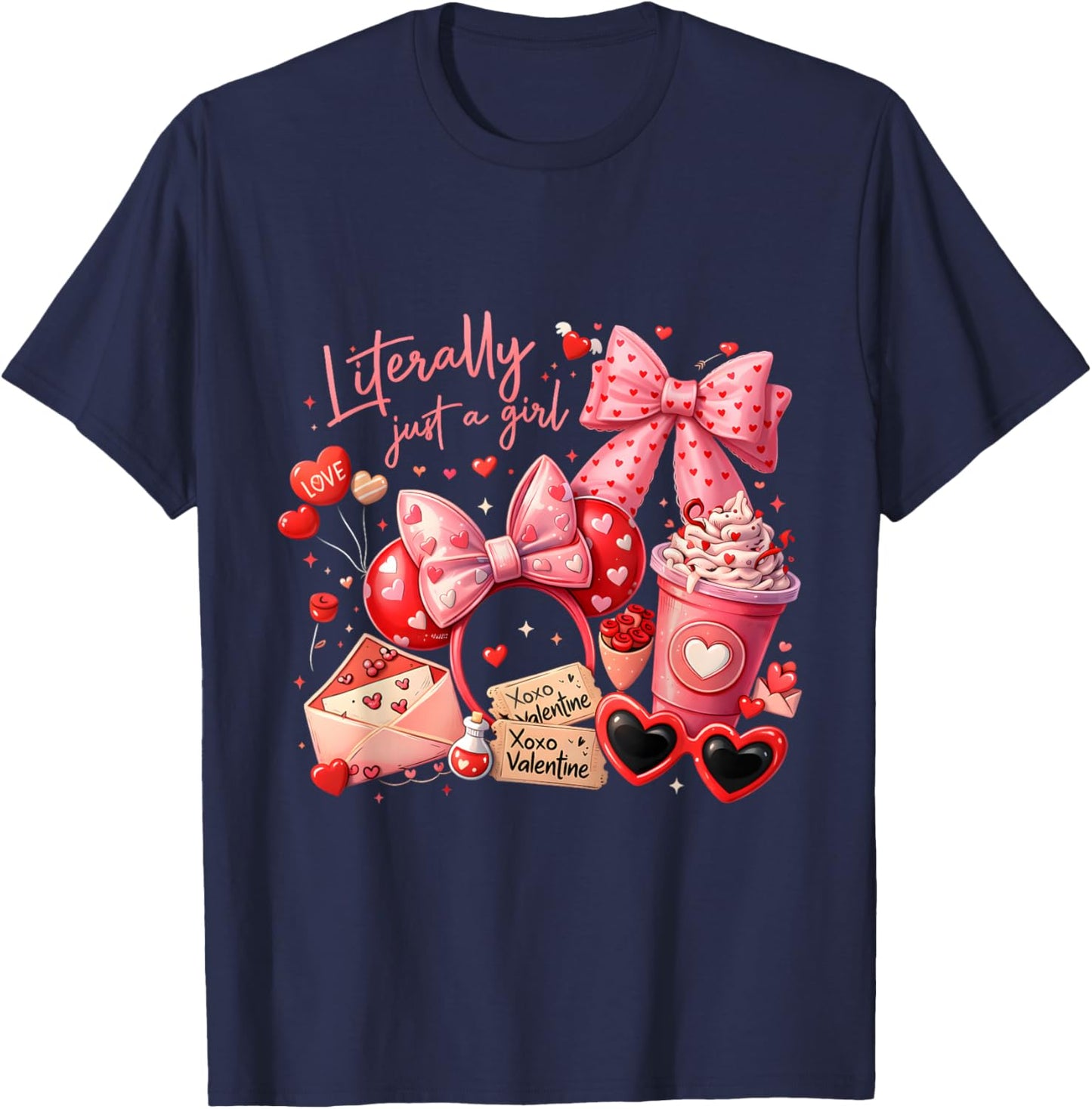 Literally Just a Girl Cute Valentine Aesthetic Gift T-Shirt - T-Shirt | Navy