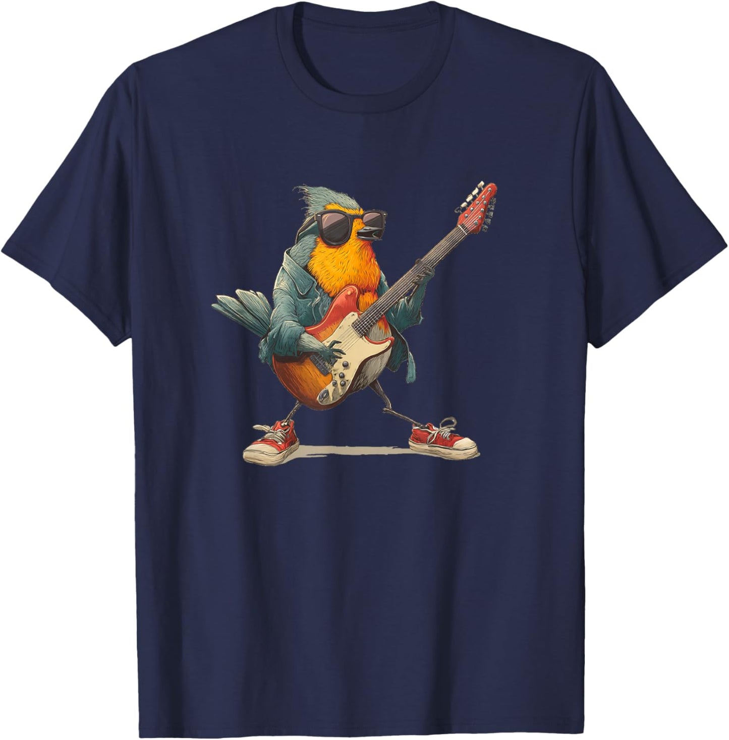 Awesome Robin Bird with Electric Guitar for Boys and Girls T-Shirt - T-Shirt | Navy