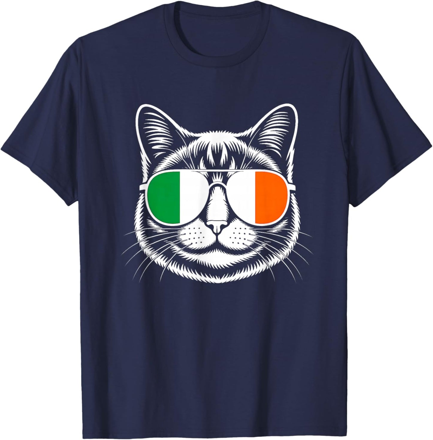 Irish Cat Ireland Flag St Patricks Day Women Girls Cat Lover T-Shirt - T-Shirt | Navy