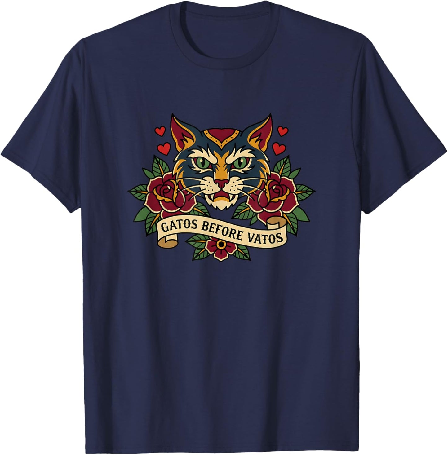 Gatos Before Vatos Funny Vintage Tattoo Cat T-Shirt - T-Shirt | Navy