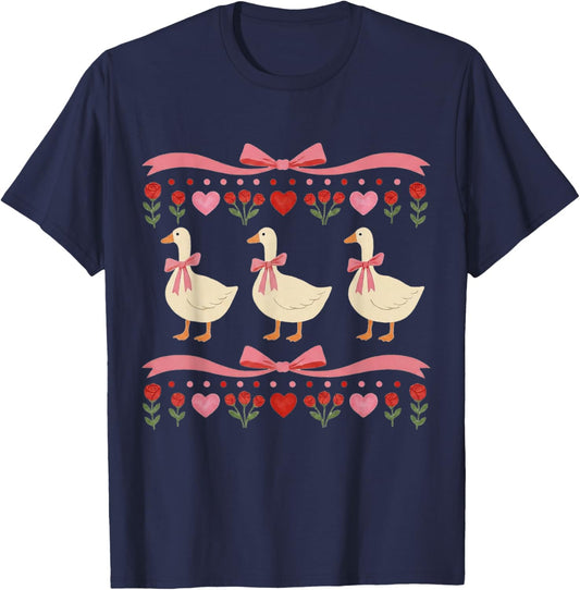 1980s Goose Print Vintage Valentines Goose Valentine's Day T-Shirt - T-Shirt | Navy
