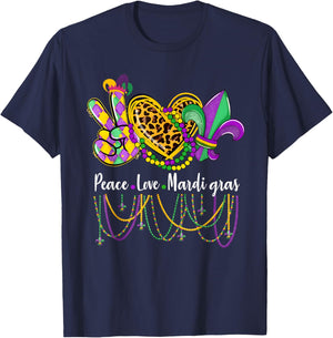 Peace Love Mardi Gras Beads Carnival Parade Funny T-Shirt - T-Shirt | Navy