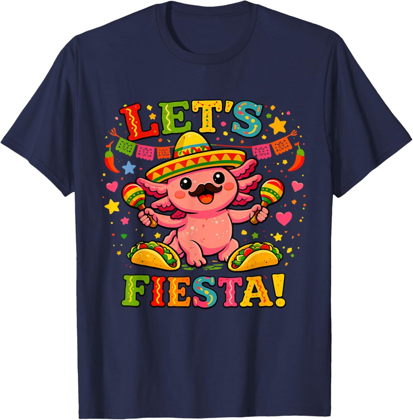 Let’s Fiesta Axolotl Cute Cinco De Mayo Mexican Party Kids T-Shirt - T-Shirt | Navy