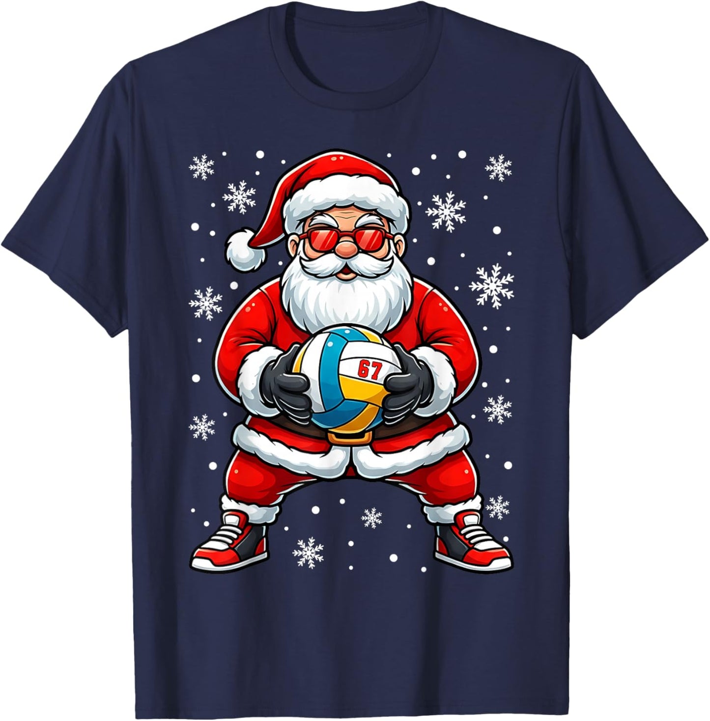 Funny Christmas Volleyball Cool Santa Claus 6 7 Meme Teens T-Shirt - T-Shirt | Navy