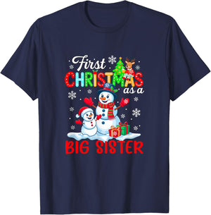 First Xmas As A Big Sister Snowmen Family Expecting Baby T-Shirt - T-Shirt | Navy