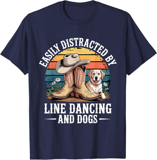Easily Distracted by Line Dancing and Dogs T-Shirt - T-Shirt | Navy