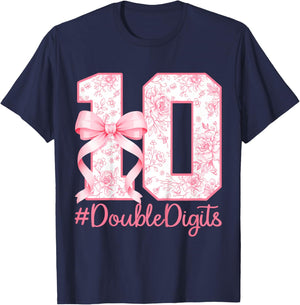 Pink Coquette 10th Birthday Girl 10 Years Old Double Digits T-Shirt - T-Shirt | Navy