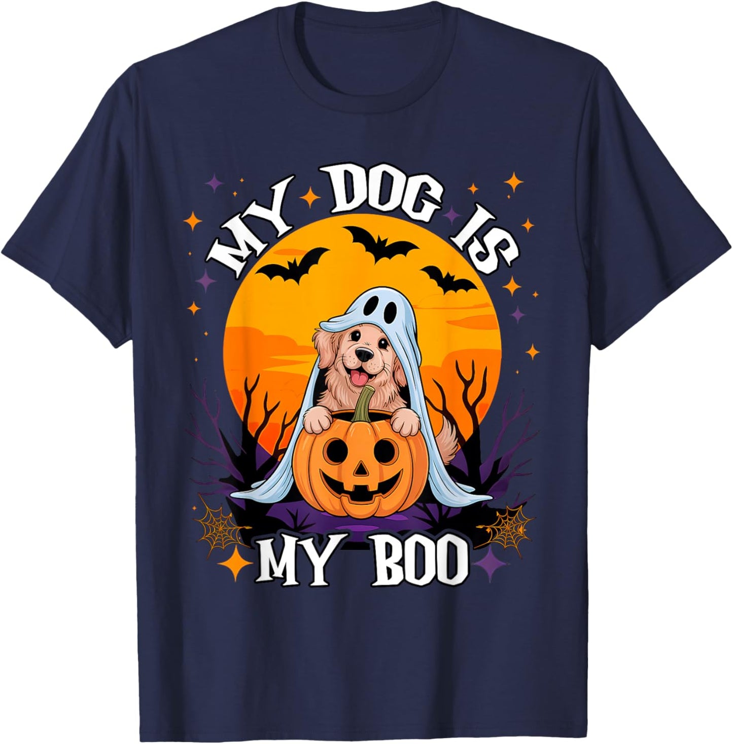 Dog Halloween Ghost Golden Retriever My Dog is My Boo Meme T-Shirt - T-Shirt | Navy