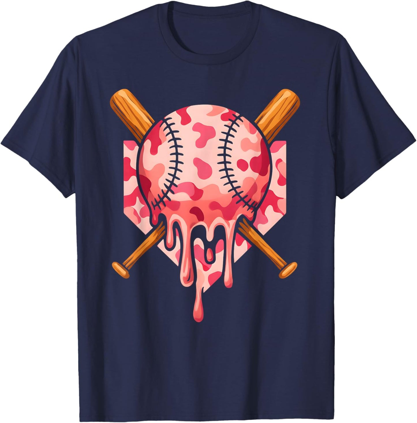 Baseball Pink Camo Ice Cream Youth Boys Girls T-Shirt - T-Shirt | Navy