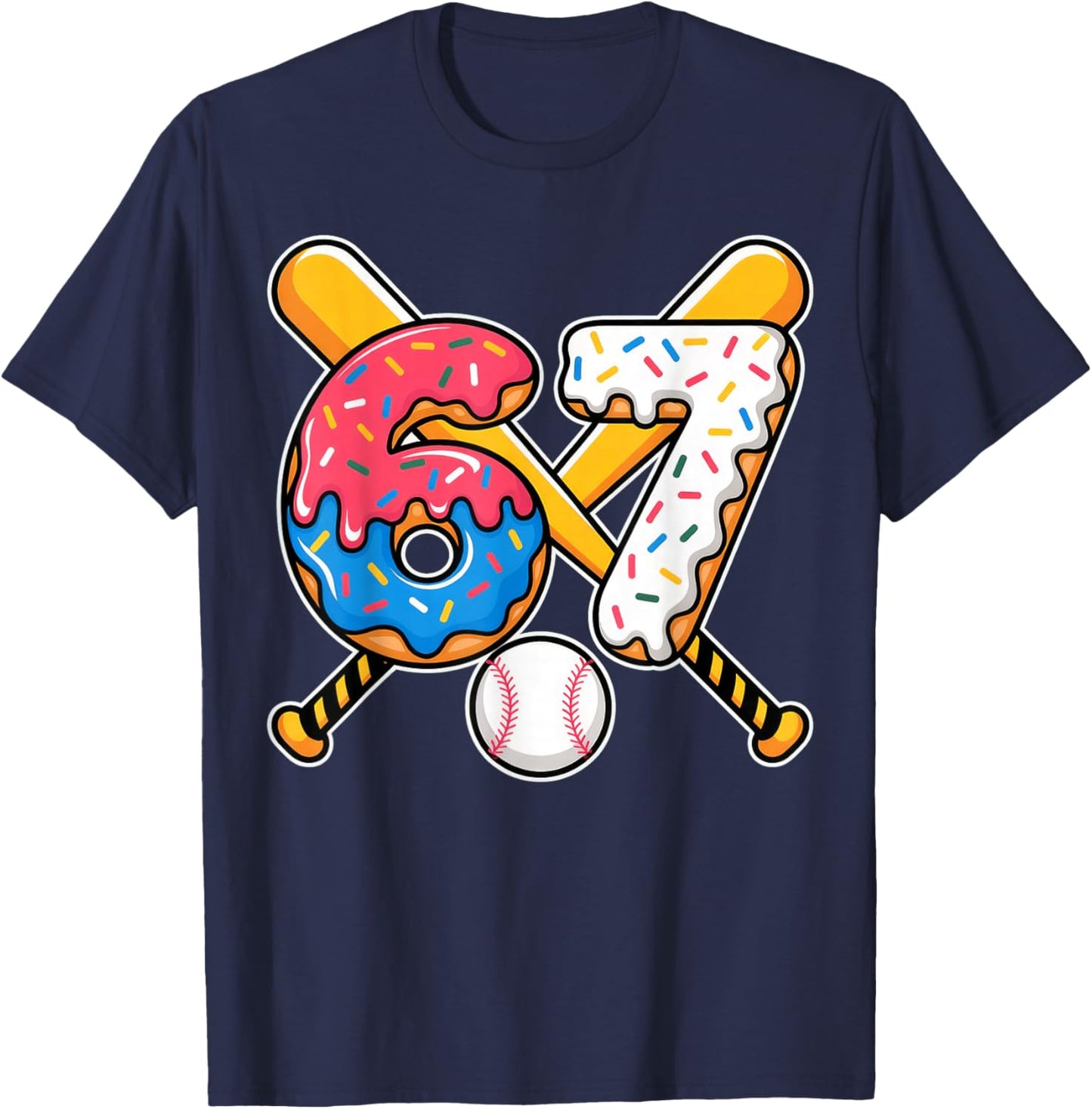 Baseball Drip Number 67 Player 67th Birthday Meme T-Shirt - T-Shirt | Navy