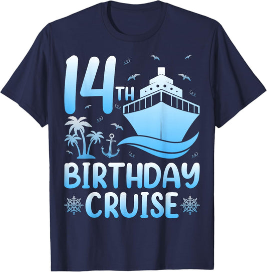 14th Birthday Cruise Vacation 14 Years Old Ocean Ship T-Shirt - T-Shirt | Navy
