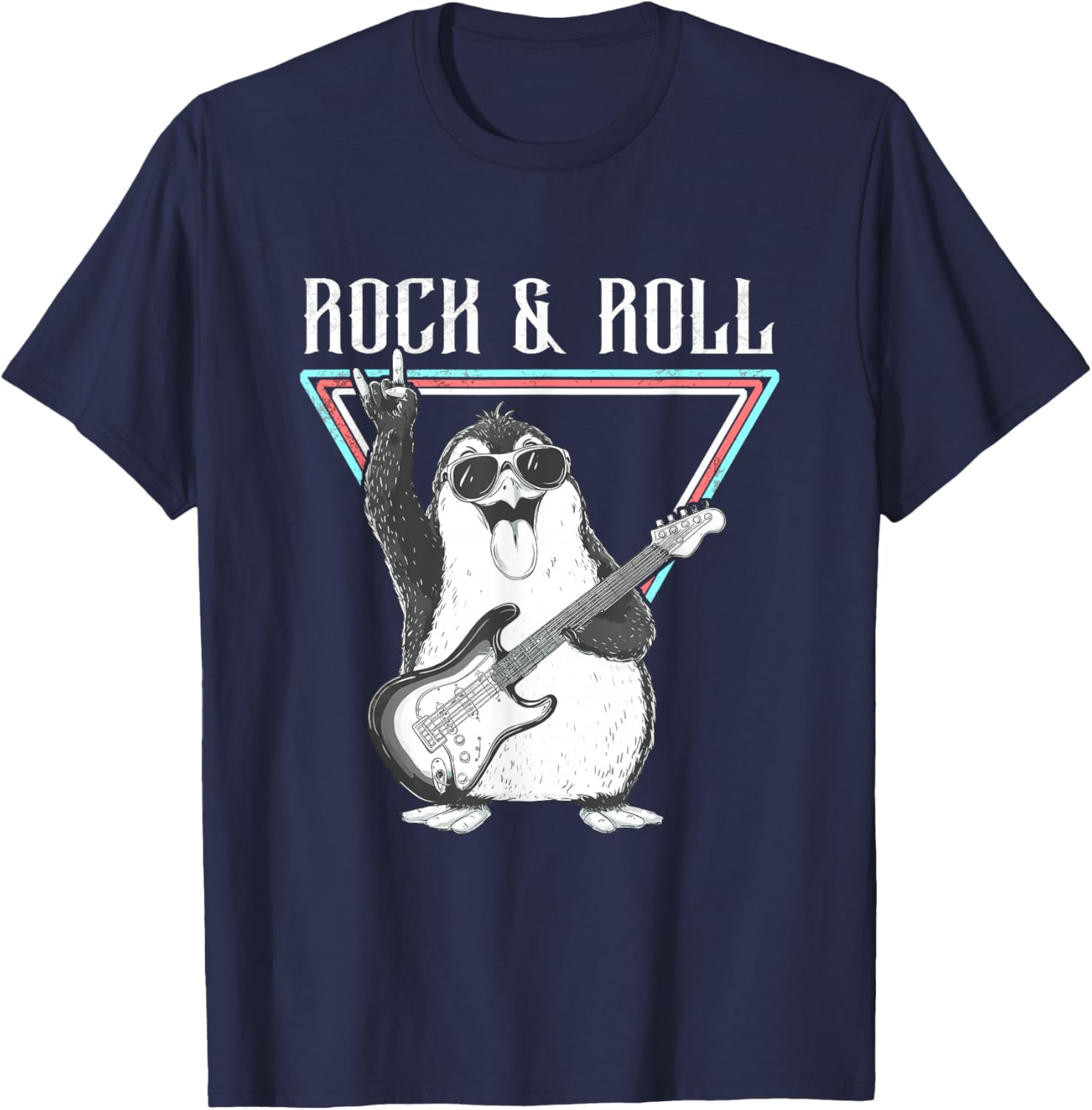 Rock & Roll Penguin Guitar Cool Vibes T-Shirt - T-Shirt | Navy