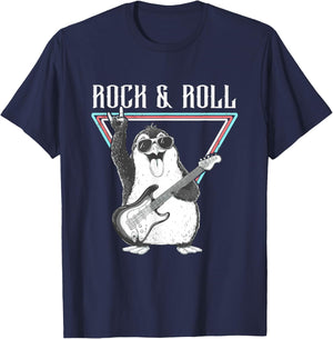 Rock & Roll Penguin Guitar Cool Vibes T-Shirt - T-Shirt | Navy