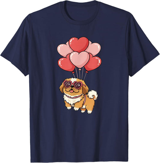 Valentines Day Heart Balloons Pekingese Dog Lover T-Shirt - T-Shirt | Navy