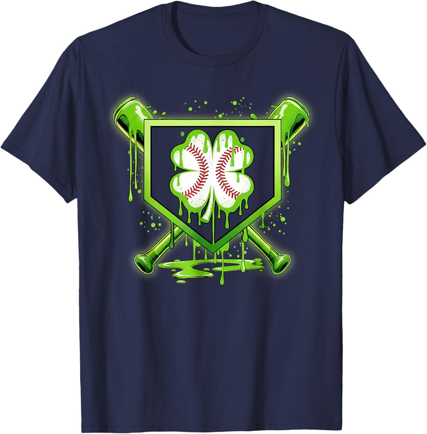 Baseball Icecream St Patrick's Day Lucky Charm Shamrock Drip T-Shirt - T-Shirt | Navy