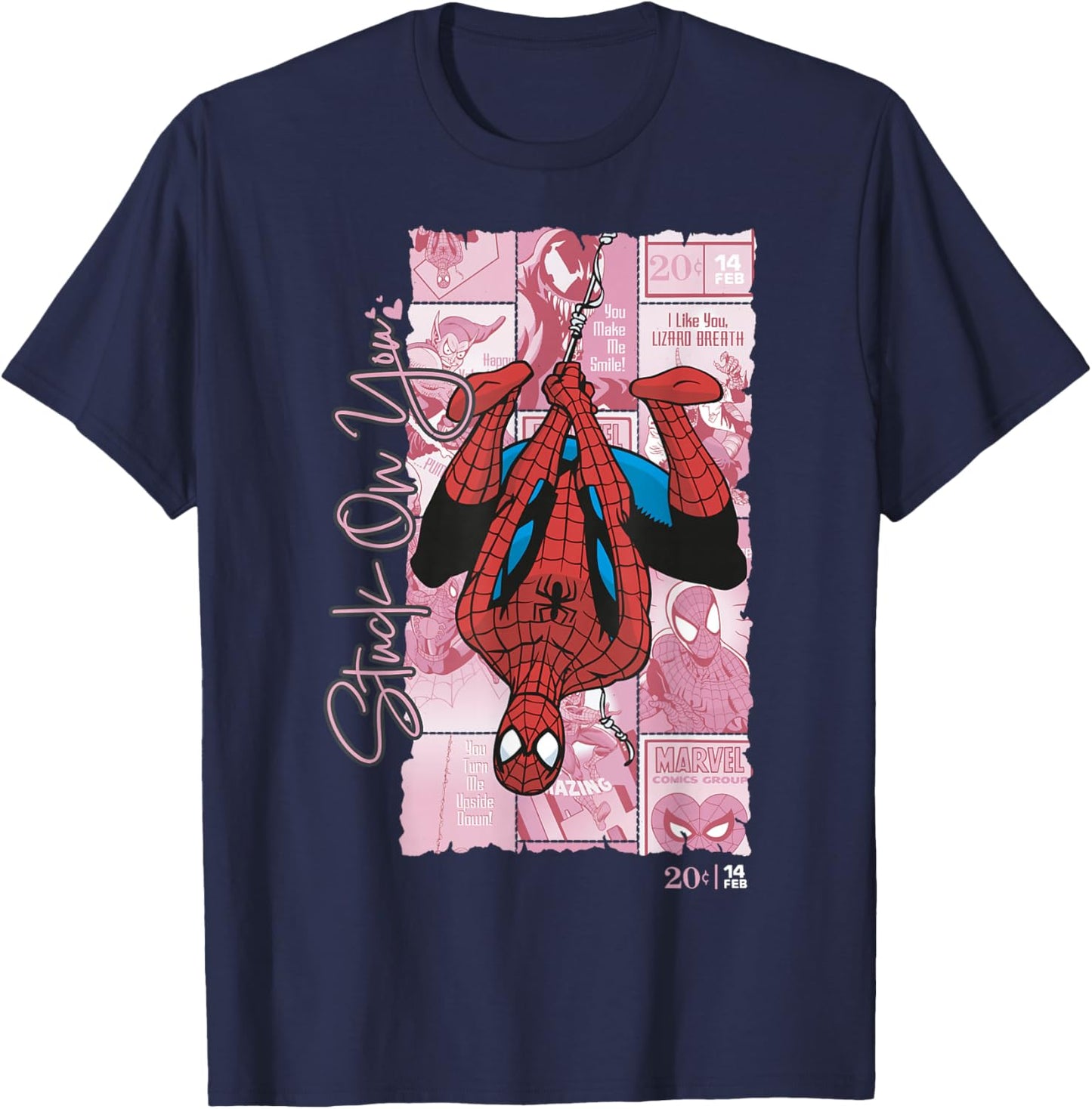 Marvel Comics Spider-Man Stuck On You Valentine T-Shirt - T-Shirt | Navy