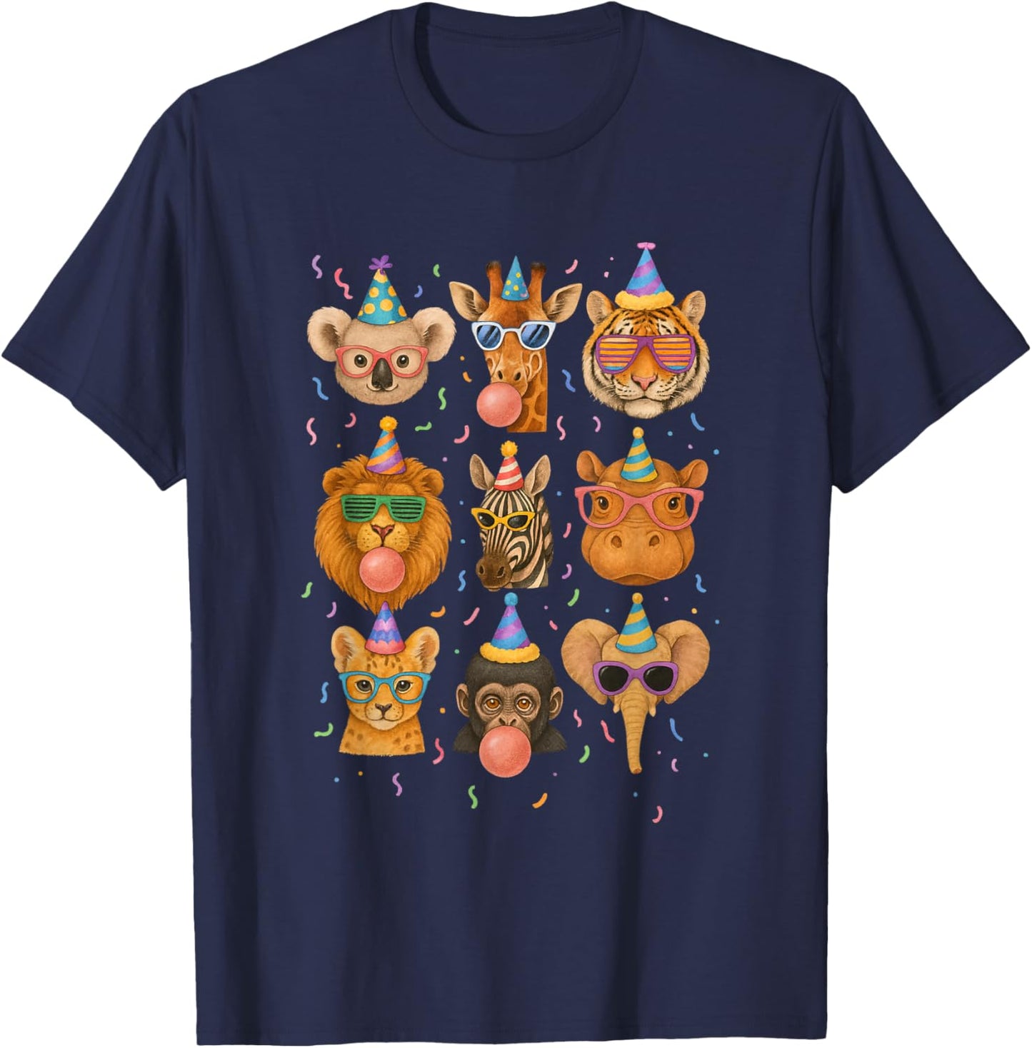 Cute Party Animals Birthday Wildlife Zoo Birthday Boys Kids T-Shirt - T-Shirt | Navy