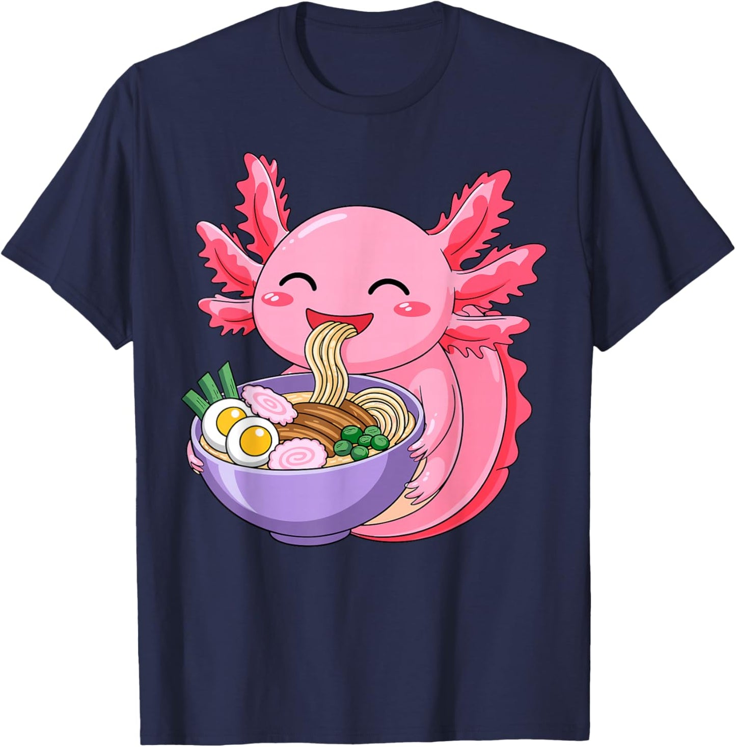 Cute Axolotl Ramen Lover Anime Noodle Japanese Kawaii T-Shirt - T-Shirt | Navy