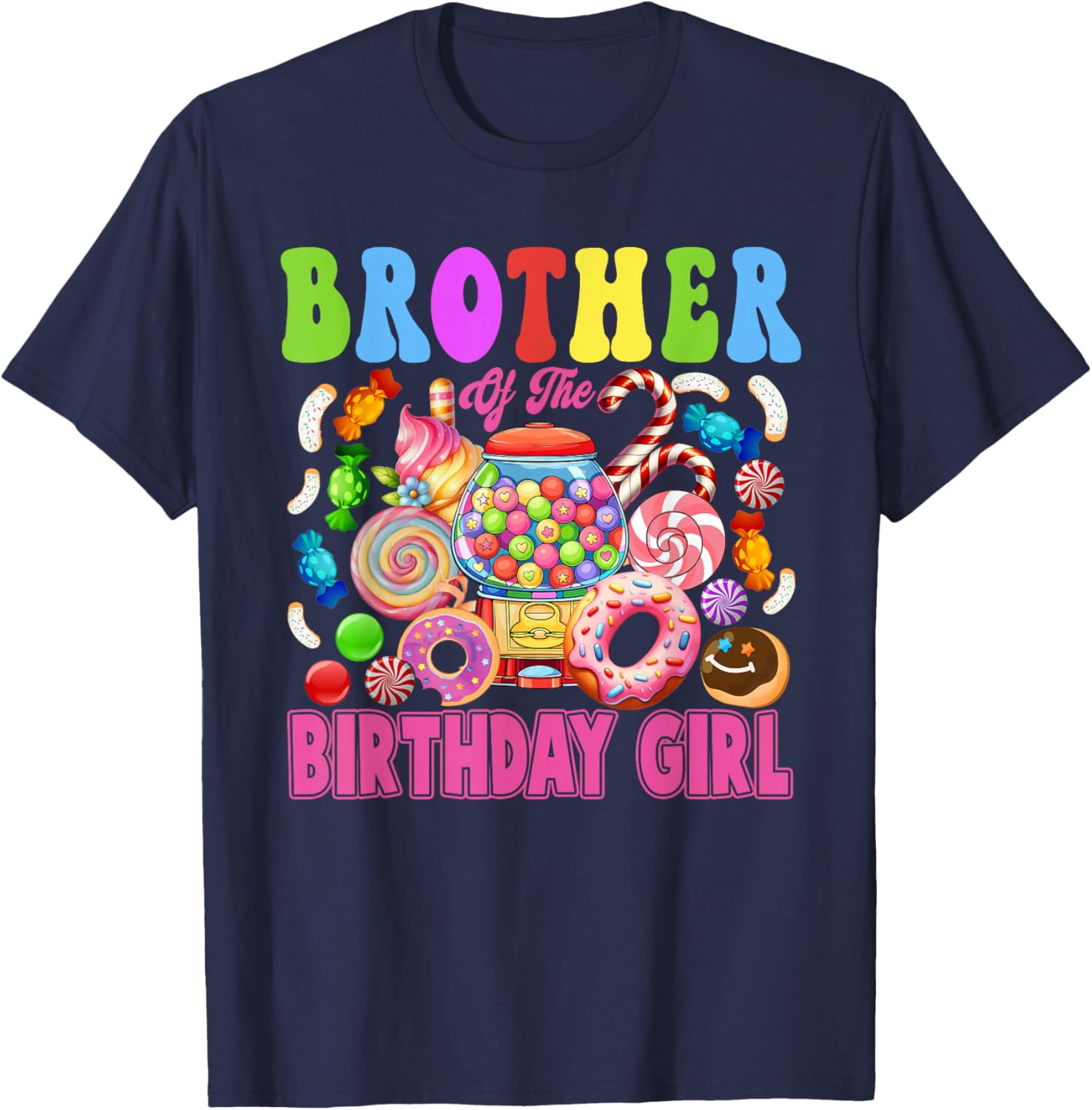 Brother of The Birthday Girl Candyland Matching Family T-Shirt - T-Shirt | Navy