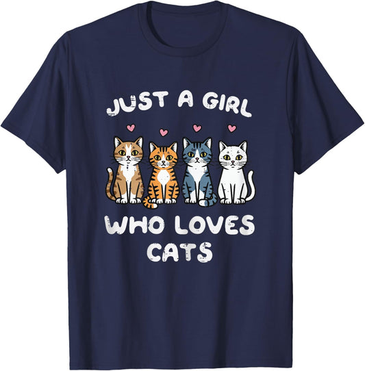 Just Girl Who Loves Cats Cute Kitten Girls Kids Youth Women T-Shirt - T-Shirt | Navy