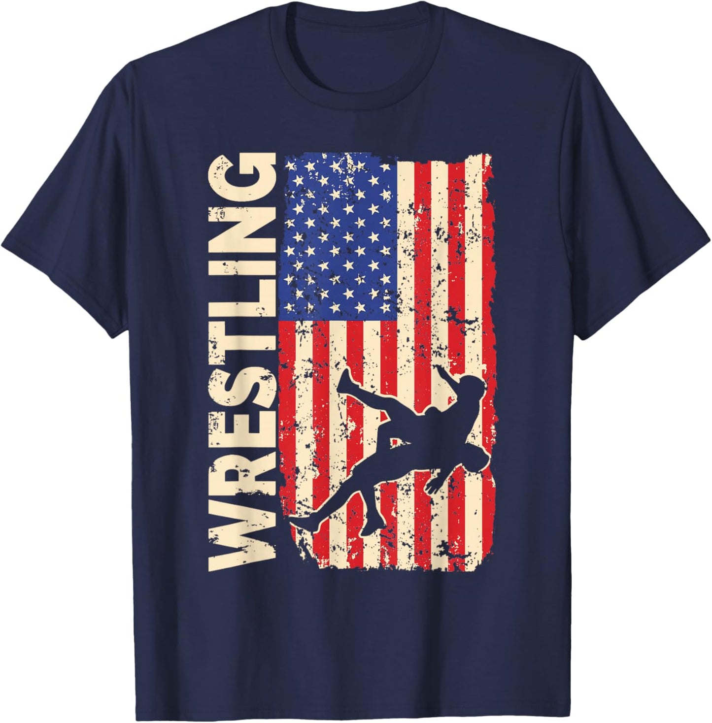 Retro American Wrestling US Flag Wrestling Wrestler Boy T-Shirt - T-Shirt | Navy