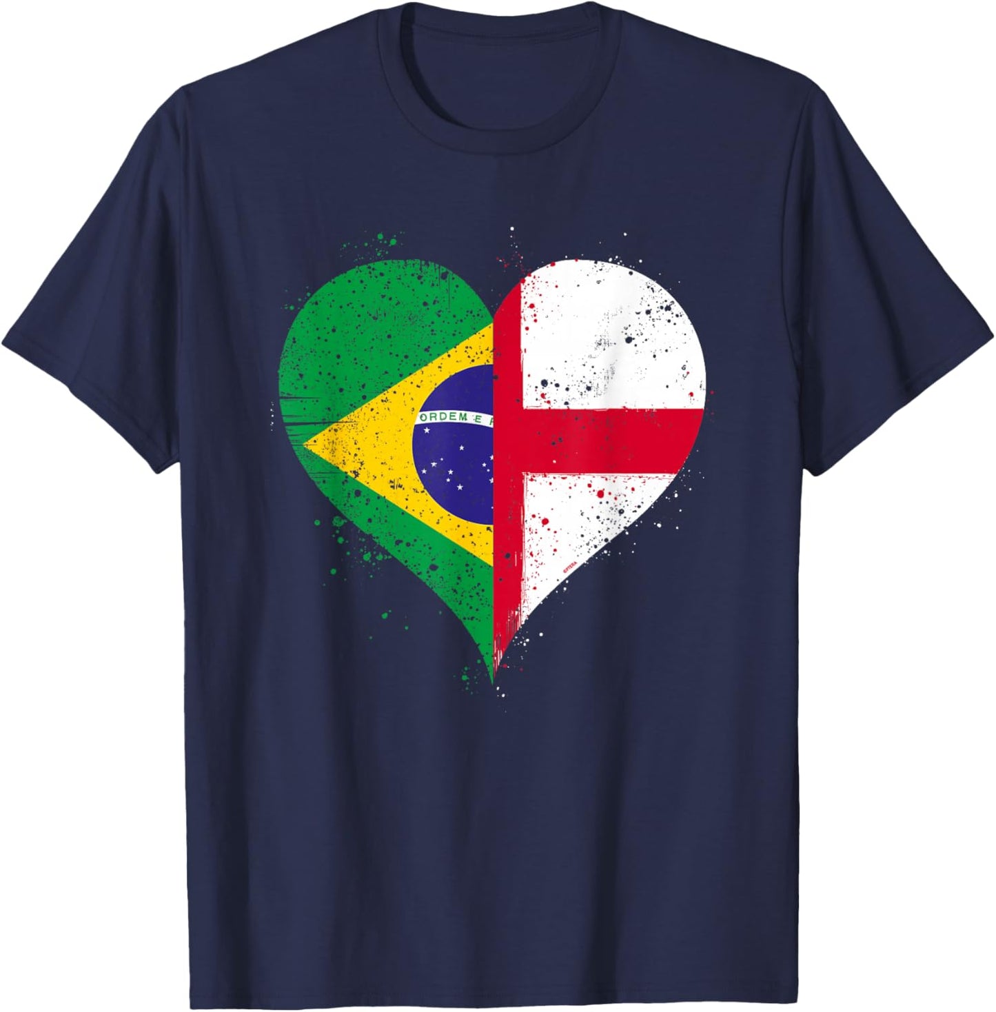 Vintage Brazil England Flag for Proud Brazilian English Fans T-Shirt - T-Shirt | Navy