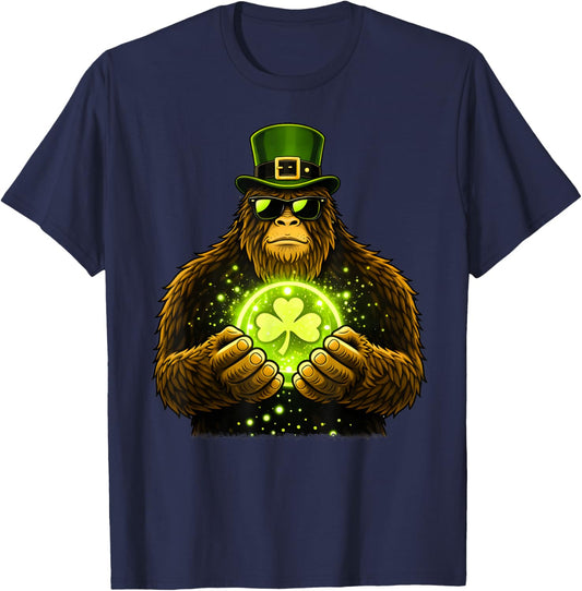 St Patricks Day Bigfoot Sasquatch Shamrock Men Boys Kids T-Shirt - T-Shirt | Navy