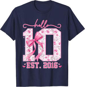 Hello Ten Est 2016 Pink Coquette Bow 10th Birthday Girl T-Shirt - T-Shirt | Navy