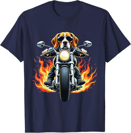 Funny Beagle Dog Riding a Motorcycle Design Beagle Lovers T-Shirt - T-Shirt | Navy