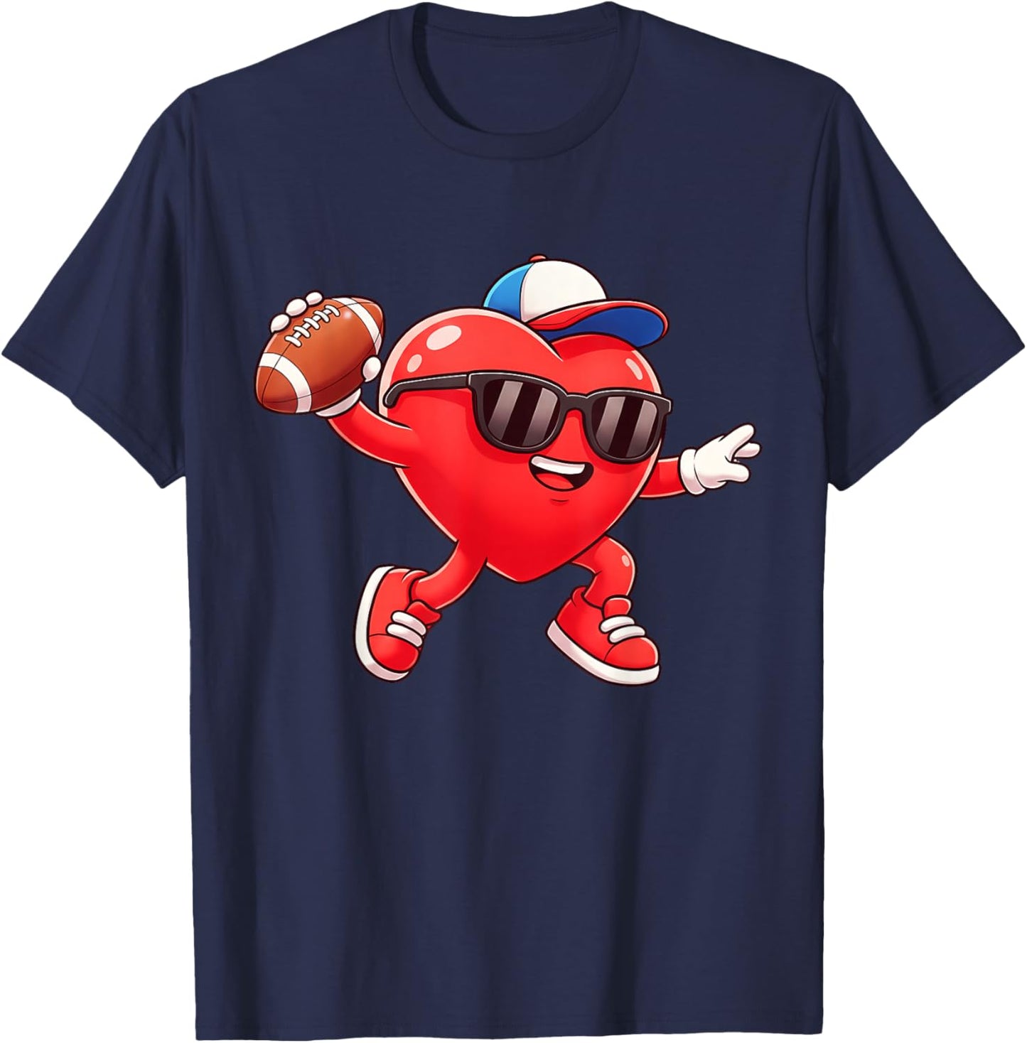Heart Play Football Valentines Day for Teens Boys Girls Kids T-Shirt - T-Shirt | Navy