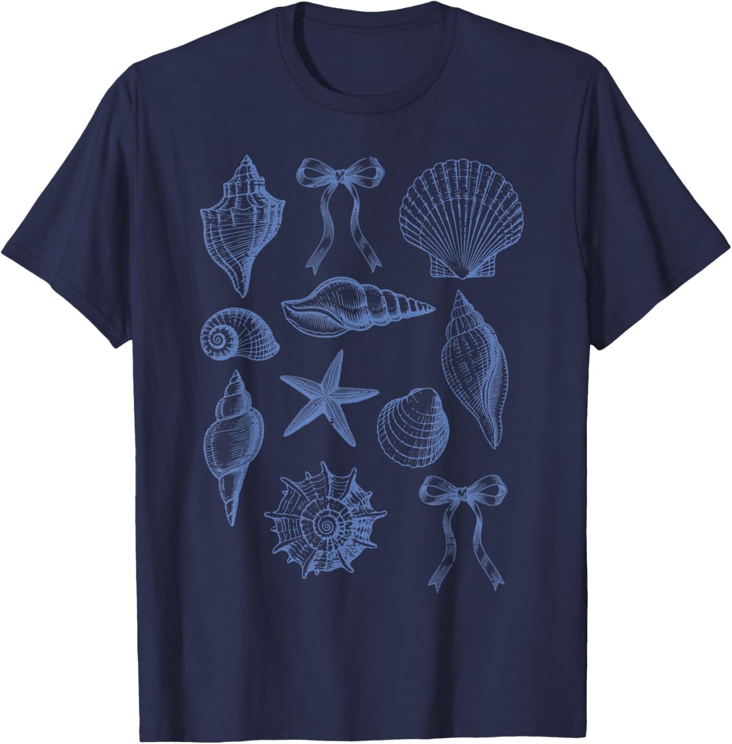 Beach Vacation Shells Starfish Bows Summer Girls Kids Women T-Shirt - T-Shirt | Navy