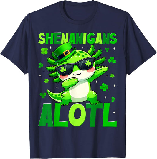 Funny Shenanigans Alotl Dabbing Axolotl St Patricks Boy Kid T-Shirt - T-Shirt | Navy