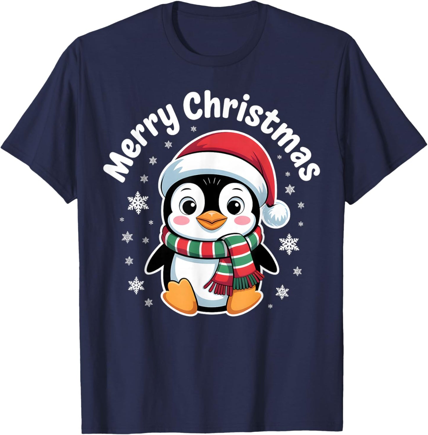 Merry Christmas Penguin Cute Santa Hat Winter Holiday T-Shirt - T-Shirt | Navy