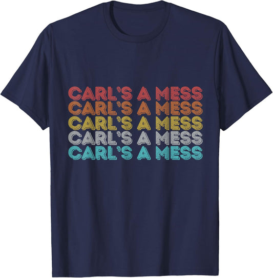Vintage Retro Carl's A Mess T-Shirt - T-Shirt | Navy