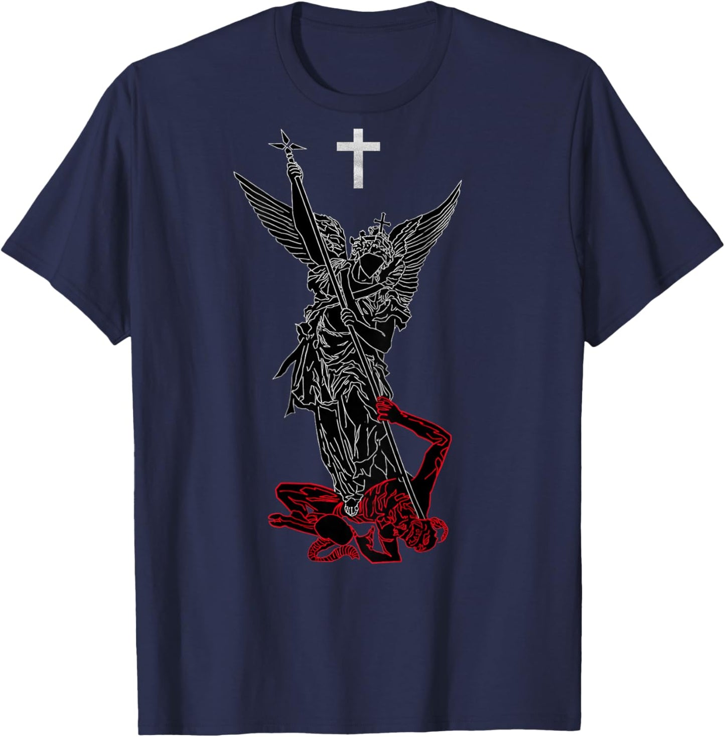 Saint Michael The Archangel Defeating Satan Christian T-Shirt - T-Shirt | Navy