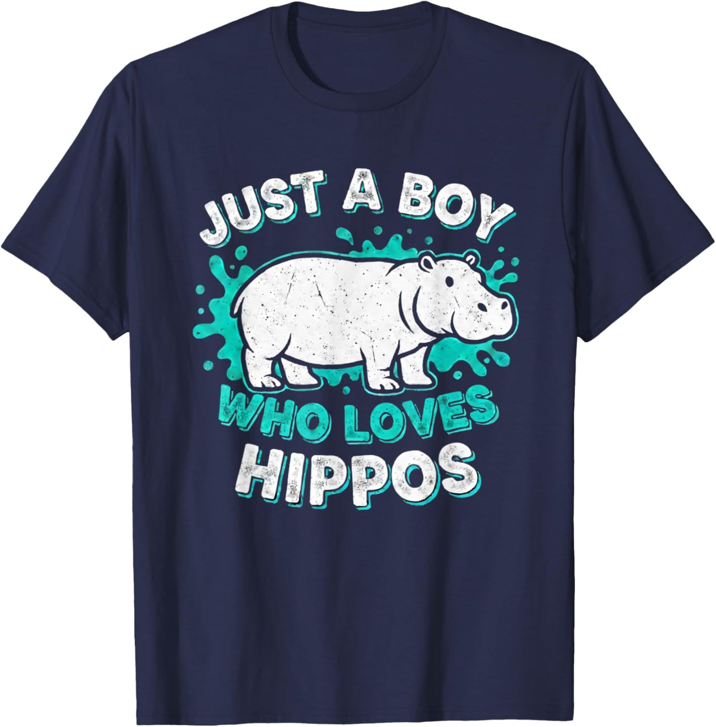 Kids Hippo Hippopotamus Just A Boy Who Loves Hippos T-Shirt - T-Shirt | Navy