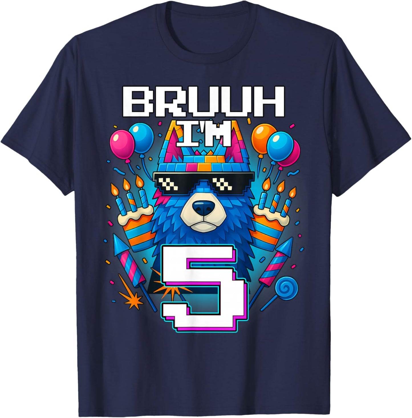 Bruh I'm 5 Years Old 5th Birthday Wolf Boy Family Party T-Shirt - T-Shirt | Navy