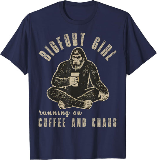 Funny Women's Bigfoot Girl Sasquatch Mom Coffee Lover Humor T-Shirt - T-Shirt | Navy