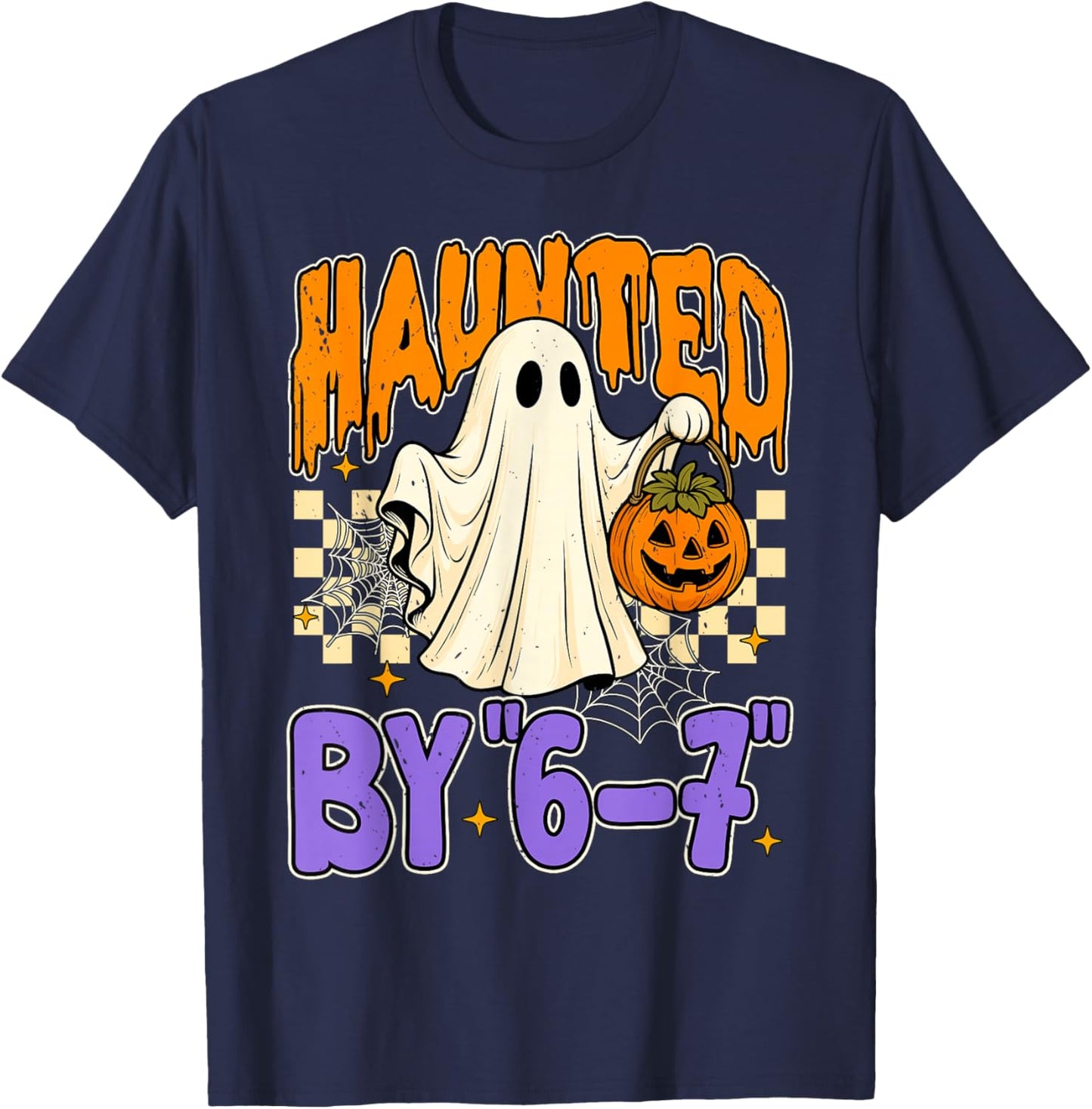 67 Meme Halloween Haunted- Funny Ghost and Pumpkin Halloween T-Shirt - T-Shirt | Navy