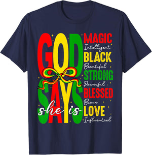 God Says She is Love Blesses Black History African Women T-Shirt - T-Shirt | Navy